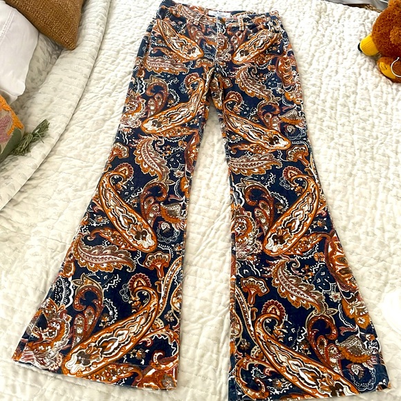 Shaft Pants - Shaft NWOT Lola Paisley VelvetCorduroy Pants Italian RARE Blue/Rust Size 29/33